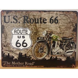 Route 66 Motor landkaart mother road Reclamebord van metaal 33 x 25 cm METALEN-WANDBORD - MUURPLAAT - VINTAGE - RETRO - HORECA- BORD-WANDDECORATIE -TEKSTBORD - DECORATIEBORD - RECLAMEPLAAT - WANDPLAAT - NOSTALGIE -CAFE- BAR -MANCAVE- KROEG- MAN CAVE