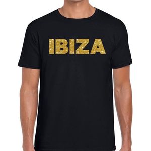 Ibiza gouden glitter tekst t-shirt zwart heren - heren shirt Ibiza S