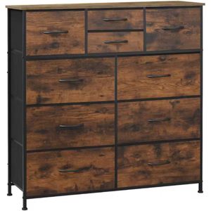 Ladekast met 8 Lades - Metalen Frame & Houten Top - Vintage bruin - Voor Slaapkamer, Woonkamer of Hal - Zijplank & Verstelbare Voetjes - Stabiel & Ruimtebesparend - 100x100x30 cm
