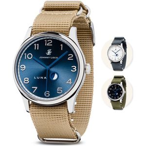 Johnny Loco Luna I - Horloge Heren - Roestvrij Stalen Kast - Saffierkristal - 41,3mm - Waterdicht tot op 100M - Cobalt