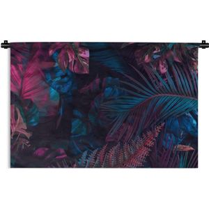 Wandkleed - Wanddoek - Jungle - Bladeren - Blauw - Roze - Jongetjes - Meisjes - Kind - 150x100 cm - Wandtapijt