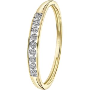Lucardi Dames Ring met 9 diamanten 0,02ct - Ring - Cadeau - 14 Karaat Goud - Geelgoud