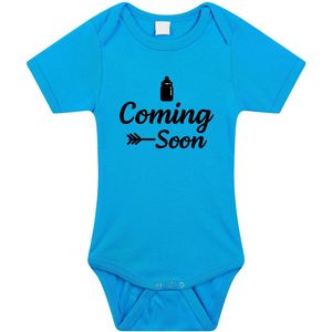 Coming soon gender reveal jongen cadeau tekst baby rompertje blauw - Kraamcadeau - Babykleding 92