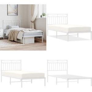 vidaXL Bedframe met hoofdbord metaal wit 90x190 cm - Bedframe - Bedframes - Eenpersoonsbed - Bed