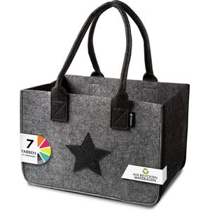 Tebewo Vilten tas - praktische boodschappentas - modieuze boodschappentas - mand van vilt - opvouwbare draagtas - grijs met ster