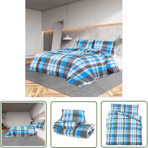 The Living Store Dekbedovertrekset 140x200 cm katoen blauw en grijs - Dekbedovertrek - Katoen Dekbedovertrek - Blauwe Dekbedovertrek - Grijze Dekbedovertrek - Tweepersoons Dekbedovertrek