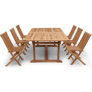 Teakea - Teak Tuinset Summer | Uitschuifbare tuintafel Rechthoekig | 6 Tenerif Vouwbare Tuinstoelen