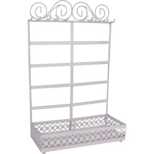 Belle Vous Wit Metalen Oorbellen Organizer Sieraden Display Opslag Standaard met Tray Basis – 5 Laags, 80 Gaten & 10 Haken – Muur/Tafelhouder voor Oorbellen, Kettingen, Armbanden, Ringen & Cosmetica