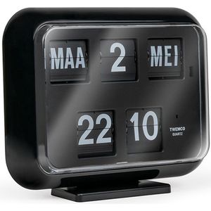 Twemco QD-35 - Flipklok - Zwart - Flip Klok - Nederlandse Datum - 24-uurs tijdsaanduiding - Retro Klok - Wandklok - Tafelklok - Datumklok - Klok Met Datum - Klok Met Dag - Klok Met Dag En Datum - Kalenderklok - Digitale Klok - Klok Voor Slechtzienden