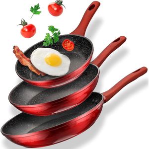 Royalty Line® FM3 Koekenpan Inductie Set - 3 Delig Koekenpannenset Ø 20/24/28 cm - Pannenset Voor Alle Warmtebronnen - Antiaanbaklaag en Keramisch Coating - Braadpannenset Met Koudgrepen - Rood