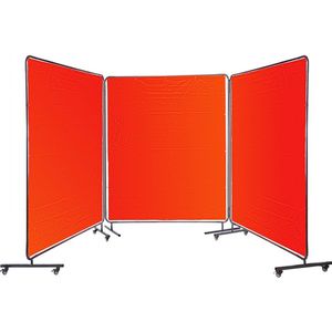 Lasscherm 183 x 183 cm Lasgordijn Vlambestendig Vinyl Lasscherm Verrijdbaar met 3 Panelen, het Grootste Gebied Reikt tot 15 x 15 cm voor Betere Bescherming, Rood, 8 x Wielset, 56 x Kabelbinders