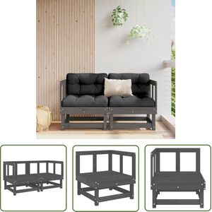 The Living Store Tuinhoekbanken 2 st massief grenenhout grijs - Tuinbank - Hoekbank - Buitenbank - Lounge Set - Houten Bank