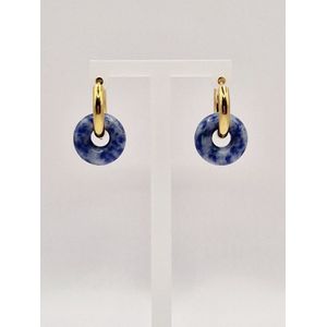 Oorringen Lapis Lazuli - Oorringen met hanger - Blauwe Dames oorbellen - Edelsteen sieraden -