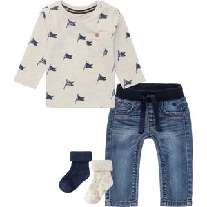 Noppies - Kledingset - Jeans  blauw - Shirt oatmeal - 2p sokken - Maat 68