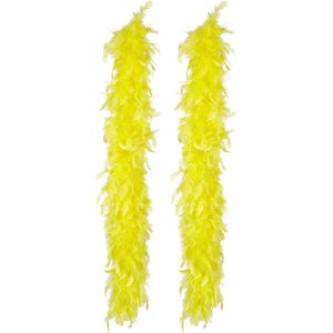 Boland Carnaval verkleed boa met veren - 2x - neon geel - 180 cm - 50 gram - Glitter and Glamour