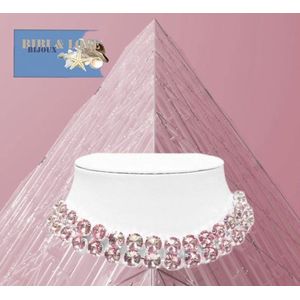 BIBI & LOVE Bijoux - Big Bling Choker Ketting - Verstelbaar 34-44cm – Licht Roze Rivoli Crystals – Dames Meisjes – Casual - Feest Bruiloft Gala Themafeest