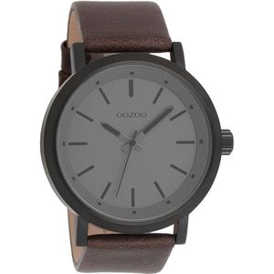 OOZOO Timepieces - Zwarte horloge met bruine leren band - C8254