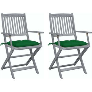 vidaXL - Tuinstoelen - 2 - st - inklapbaar - met - kussens - massief - acaciahout