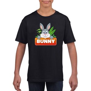 Bunny het konijn t-shirt zwart voor kinderen - unisex - konijnen shirt - kinderkleding / kleding 134/140