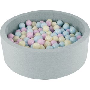 Ballenbad rond - grijs - 90x30 cm - met 450 pastel ballen