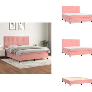 vidaXL Boxspring - Boxsprings - Bed - Slaapmeubel - Boxspring met matras fluweel roze 180x200 cm
