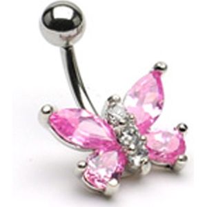 Navelpiercing vlinder roze/wit