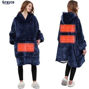 Grayce Hoodie Deken Met Heaterfunctie - Fleece Deken Met Mouwen - Elektrische Deken - Heating Blanket - Snuggle Hoodie - Snuggie - Thermokleding Dames - Valentijn cadeau voor haar - Blauw