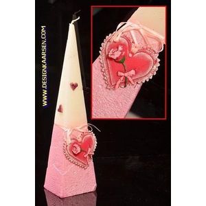 Hartjes Piramide kaars, ROZE/WIT, H: 30 cm