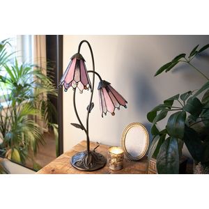 LumiLamp Tiffany Tafellamp 61 cm Bruin Roze Glas Tiffany Bureaulamp