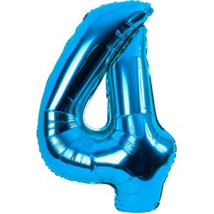 Festivz Blauwe Cijfer Ballon 4 - Blauw – 81 CM - Decoratie – Feestversiering – Blue - Verjaardag - Bruiloft - Feest