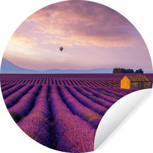WallCircle - Behangcirkel - Zelfklevend behang - Lavendel - Luchtballon - Wolken - Bloemen - Zonsondergang - Rond behang - Cirkel behang - ⌀ 120 cm - Behangsticker - Behangcirkel zelfklevend