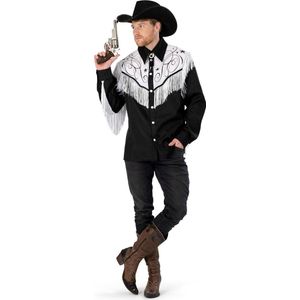 Funny Fashion - Cowboy & Cowgirl Kostuum - Show Cowboy Rodeo Buddy Cow Man - Zwart / Wit - Maat 60-62 - Carnavalskleding - Verkleedkleding