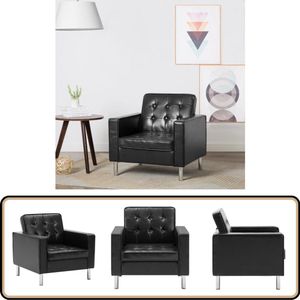 vidaXL Zwarte Fauteuil - Kunstleer en Stalen Poten Elegante Fauteuil - Lounge Stoel - Bureaustool - Leesfauteuil - Kunstlederen Fauteuil