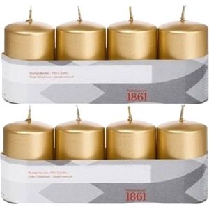 8x Gouden cilinderkaarsen/stompkaarsen 5 x 8 cm 18 branduren - Geurloze goudkleurige kaarsen - Woondecoraties