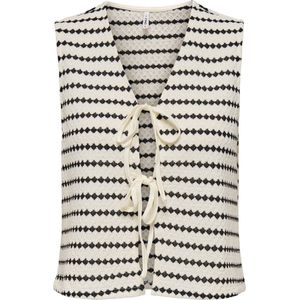 Only Gilet Onleva S/l Short Stripe Vest Jrs 15348624 Cloud Dancer/black Dames Maat - L