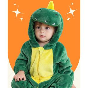 BoefieBoef Krokodil Dieren Onesie & Pyjama voor Baby en Dreumes - Kinder Verkleedkleding - Dieren Kostuum Pak - Groen Dinosaurus
