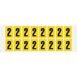 Cijfer stickers 0-9 - zelfklevende folie - 20 kaarten - geel zwart teksthoogte 25 mm Cijfer 2