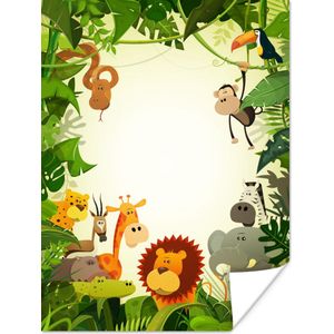 Poster Jungle - Slang - Leeuw - Planten - Jongens - Meisjes - Baby - Kids - 60x80 cm - Poster Babykamer
