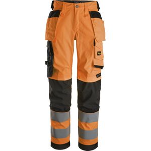 Snickers 6743 High-Vis, Klasse 2, Dames Stretchbroek met Holsterzakken - High Visibility Oranje/Zwart - 34