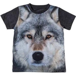 Donkergrijs t-shirt met wolf voor kinderen 128 (8-9 jaar)