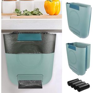 GZLFH® Opvouwbare vuilnisemmer, aan de muur gemonteerde afvalemmer, 8 l, met 80 vuilniszakken voor camping, slaapkamer, kantoorlade, keukenkastdeur (groen)