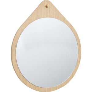 HÜBSCH INTERIOR - Ronde spiegel van FSC® eiken met messing knop - Ø64cm