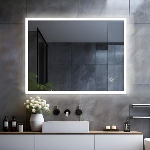 SHOP YOLO-badkamerspiegel-met verlichting-60 x 50 cm-grote badkamerspiegel met touch- koud wit licht-wandspiegel voor badkamer-toilet-hal- rechthoekig