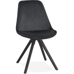 Alterego Vintage stoel 'RICKY' in zwart fluweel en poten in zwart hout