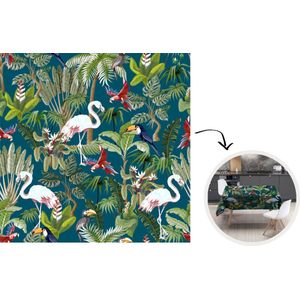 Tafelkleed - Tafellaken - 100x100 cm - Jungledieren - Patroon - Kinderen - Flamingo - Papegaai - Kids - Binnen en Buiten
