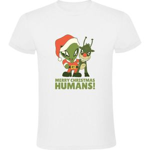 Merry christmas humans Heren T-shirt - kerst - feest - christmas - alien - ruimte space - dieren - kerstman - rendier - cadeau - grappig - kerstshirt