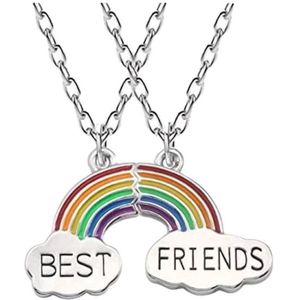 Lumici® | BestFriends Rainbow Ketting - Bff Necklace - Bestie - Dubbel - Hart - Hartje - Heart - Cadeau Voor Vrouwen / Vrienden - Vriendschap Cadeau - Friends - Friend - Best - Beste - Vrienden - Vriendin - Vriendje - Verrassing - Zilver