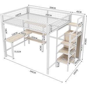 Stapelbed 90*200cm, ijzeren frame bed, kinderbed, uitgerust met uitschuifbaar bed, hoge leuningen, EN747 gecertificeerd, robuuste constructie, wit