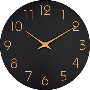 Tyme Wandklok Houten wijzers - 20cm Klok modern - Analoog - Stil Uurwerk - Muurklok - Quartz - Zwart Hout