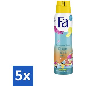 Fa - Deodorant Spray - Mediterranean Jewels - Orchidee & Citrus - 48 uur Bescherming - 150 ml - Bulkverpakking - 5 stuks